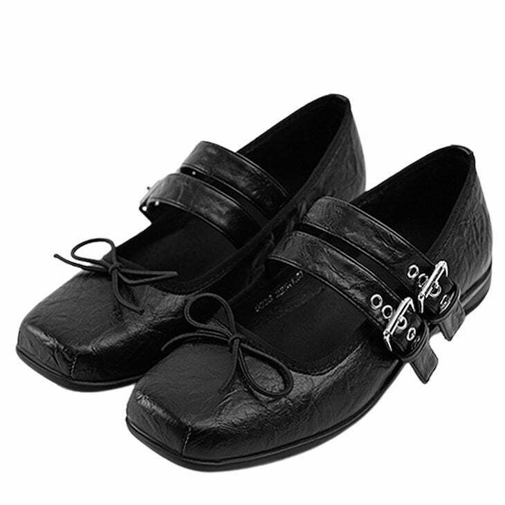 Trendy Grunge Sleaze Ballet Flats for Y2K Fashion Lovers - Perfect for K-Pop Outfits