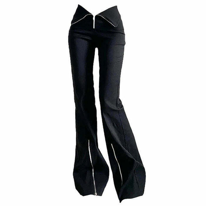 Trendy Grunge Zip Up Flared Pants for Y2K Style - Perfect for 2000s Outfits and Fashion