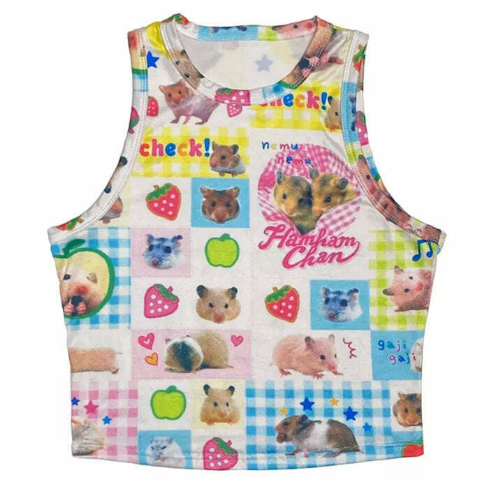 Trendy Hamster Print Tee for Kids - Y2K Style Summer Fashion & Grunge Outfits