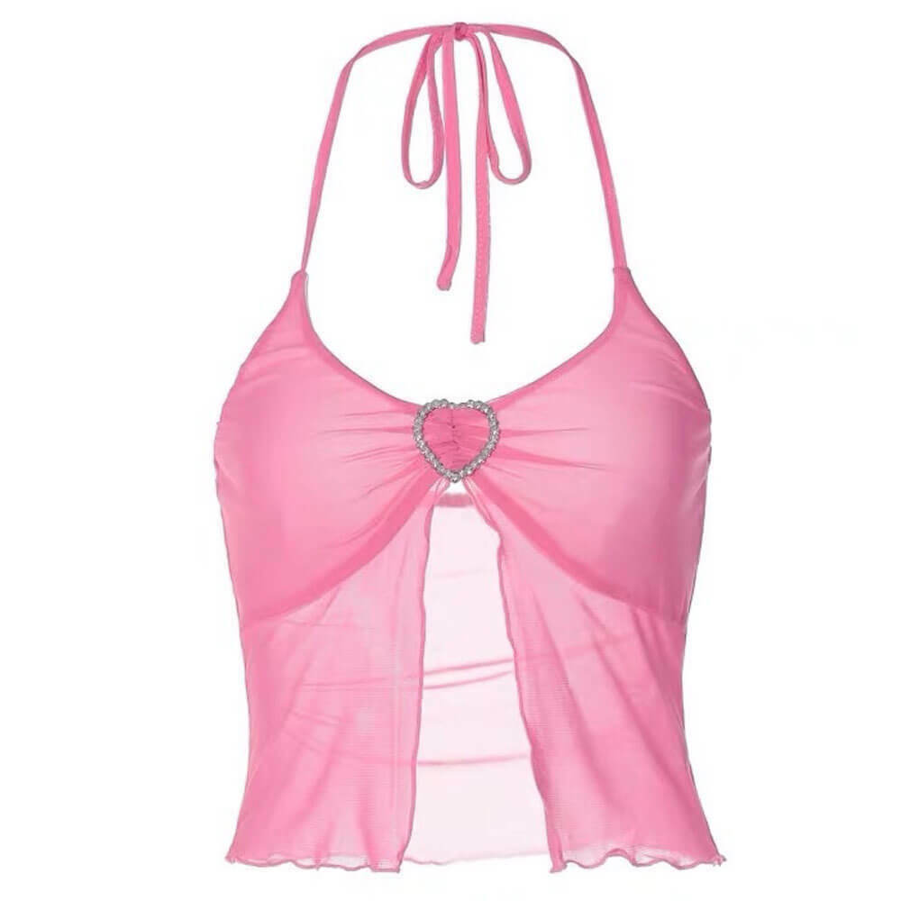 Trendy Heart Buckle Y2K Halter Top for Stylish Outfits - Perfect for Parties & Everyday Wear