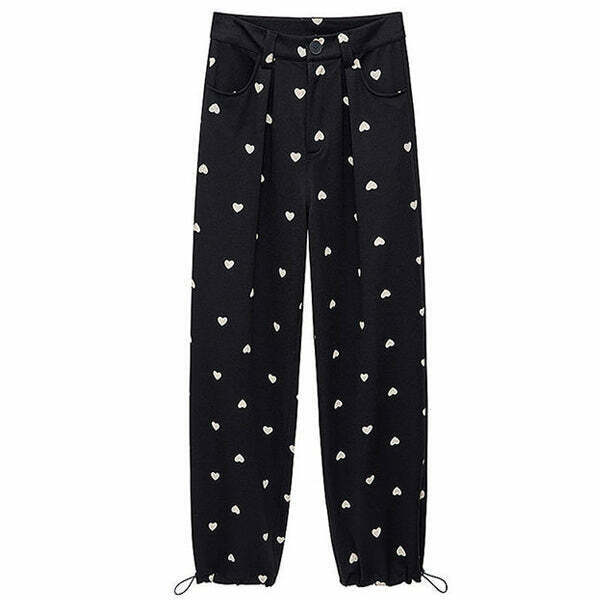 Trendy Heart Print Balloon Pants for Y2K Fashion - Grunge Style Baggy Pants for Men