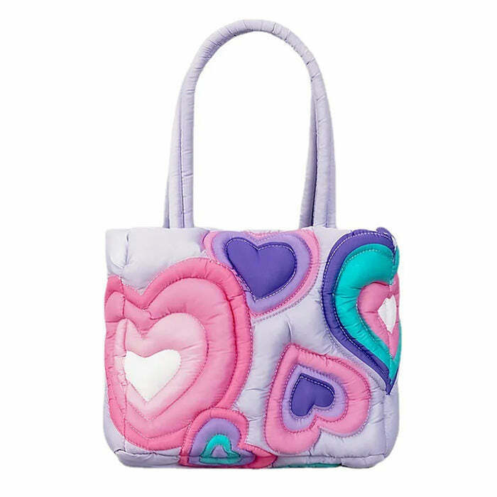 Trendy Heart Puffer Shoulder Bag - Y2K Fashion Must-Have for Sporty Outfits