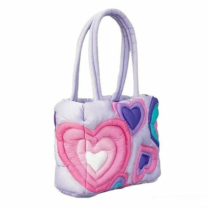 Trendy Heart Puffer Shoulder Bag - Y2K Fashion Must-Have for Sporty Outfits