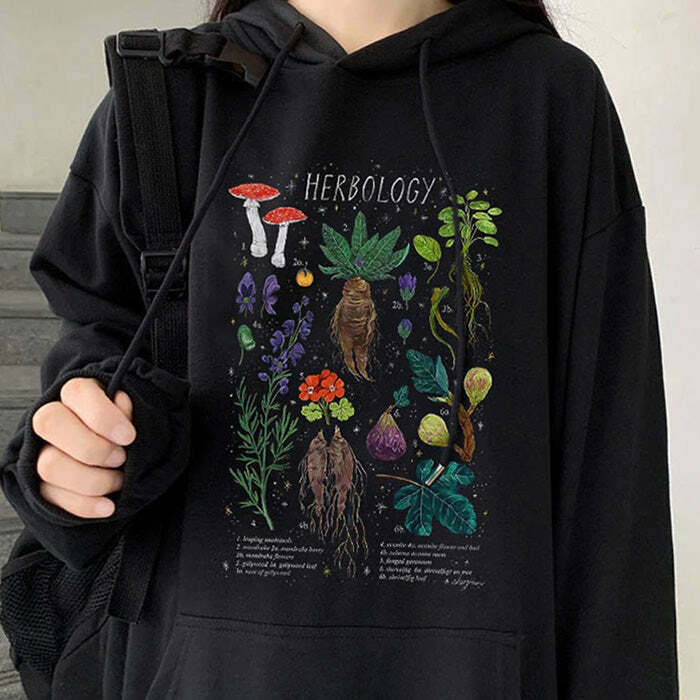 Trendy Herbology Hoodie - Y2K Grunge Top for Stylish 2000s Fashion Enthusiasts