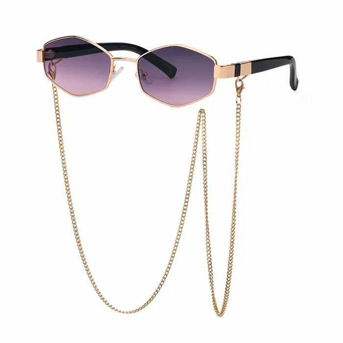 Trendy Hexagonal Sunglasses with Chain for Y2K Grunge and Funky Fashion Lovers