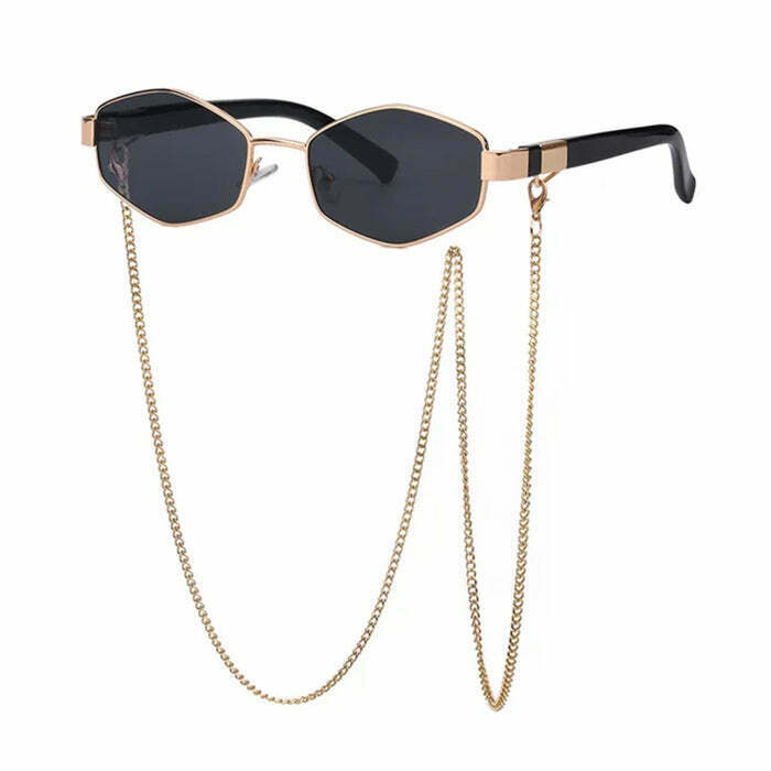 Trendy Hexagonal Sunglasses with Chain for Y2K Grunge and Funky Fashion Lovers