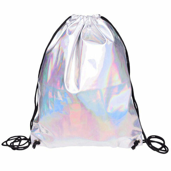 Trendy Holo Drawstring Bag for Y2K Fashion Revival - Perfect for Indie and Grunge Styles