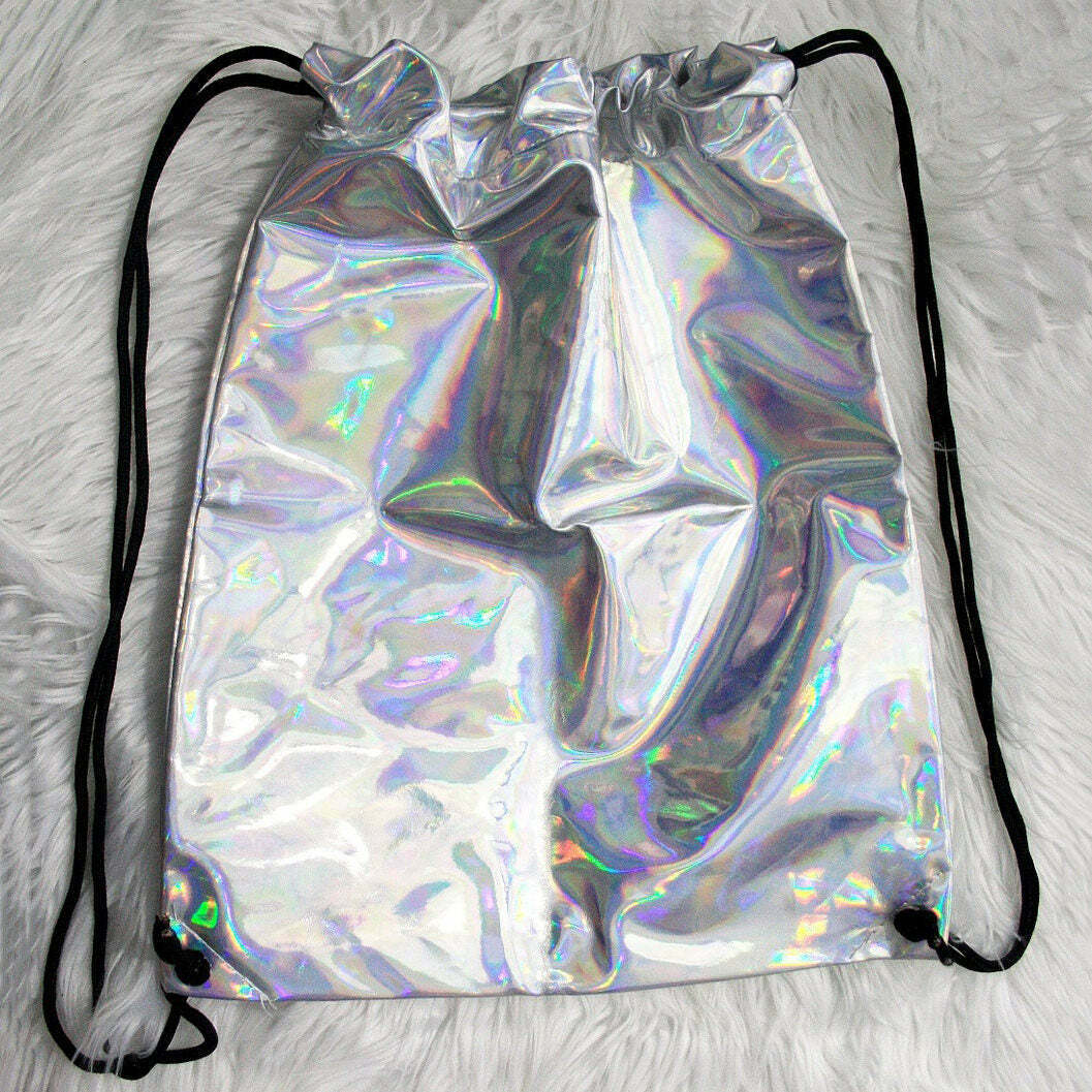 Trendy Holo Drawstring Bag for Y2K Fashion Revival - Perfect for Indie and Grunge Styles