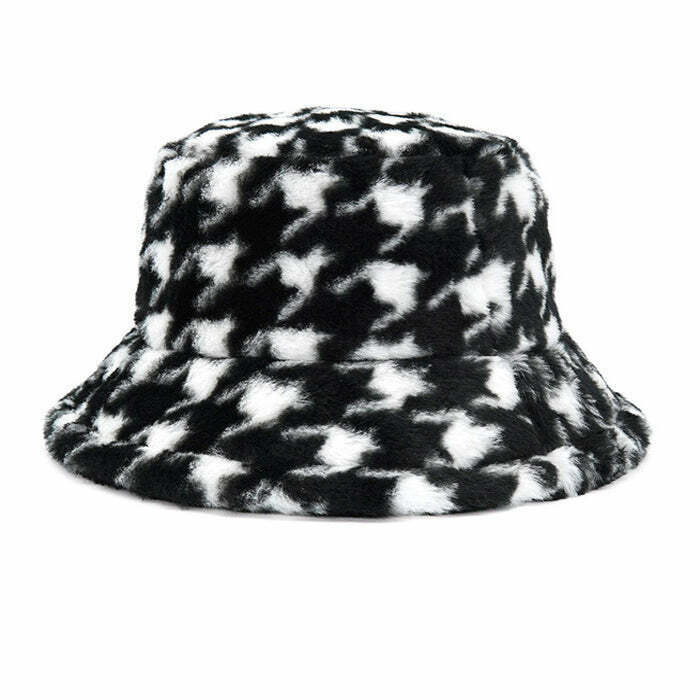 Trendy Houndstooth Bucket Hat for Y2K Style, Perfect for Gen Z and Fashion Enthusiasts