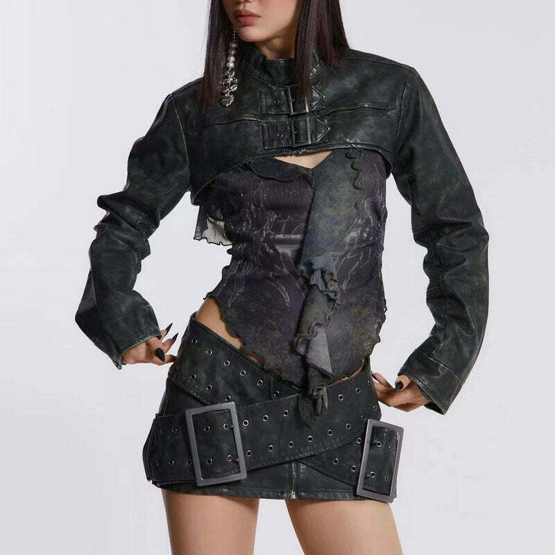 Trendy Huge Buckle Micro Skirt for Y2K Fashion - Perfect for Grunge and Cyber Outfits