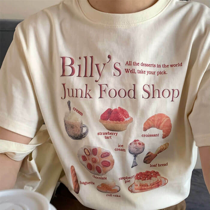 Trendy Junk Food Shop Aesthetic T-Shirt for Y2K Style and Grunge Fashion Lovers