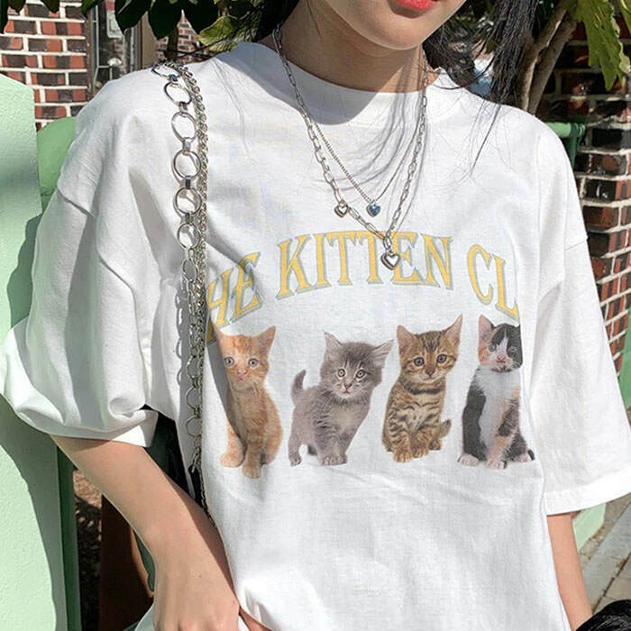 Trendy Kitten Club T-Shirt for Y2K Fashion Lovers - Stylish & Fun Cat Graphic Tee