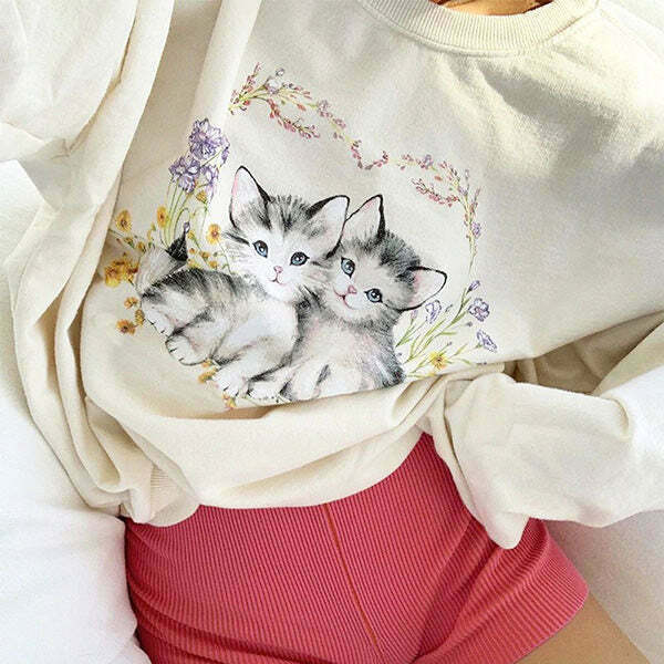 Trendy Kitty Sweatshirt for Women - Y2K Grunge & Party Style Fashion Statement