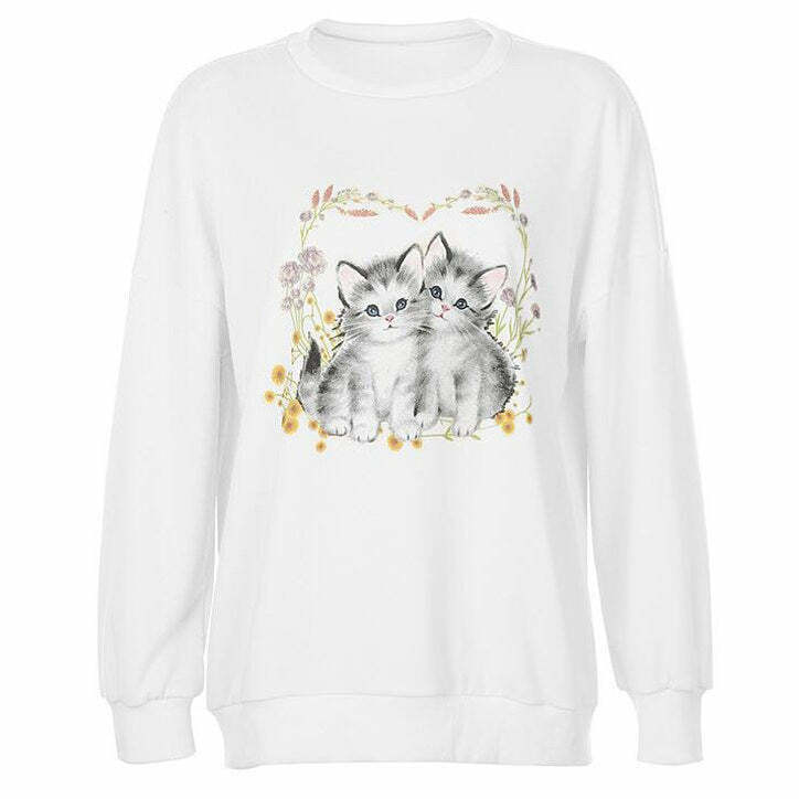 Trendy Kitty Sweatshirt for Women - Y2K Grunge & Party Style Fashion Statement