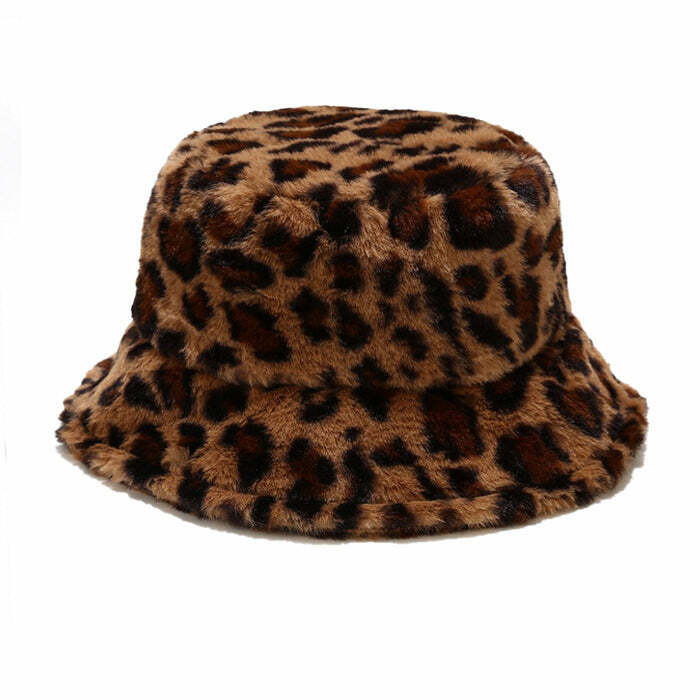 Trendy Leopard Fluffy Bucket Hat for Y2K Fashion Lovers - Perfect for Grunge and Party Looks