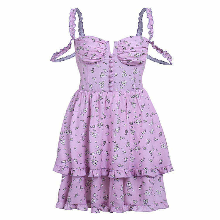 Trendy Lilac Daisy Mini Dress - Y2K Fashion for Women, Perfect for Roblox & TikTok Styles