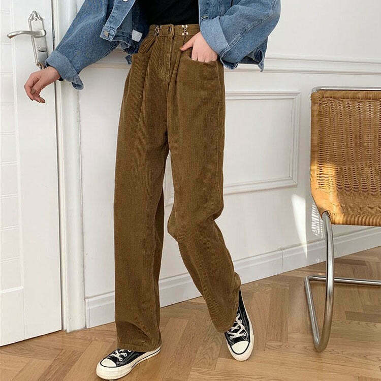 Trendy Minimalist Cord Pants for Y2K Fashion: Grunge, Cyber, and 90s Style Outfits