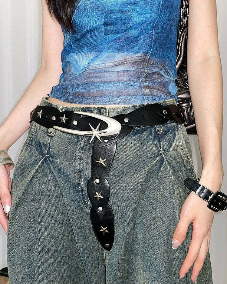 Trendy Moon and Stars Belt for Y2K Fashion - Perfect for Grunge and Popstar Styles