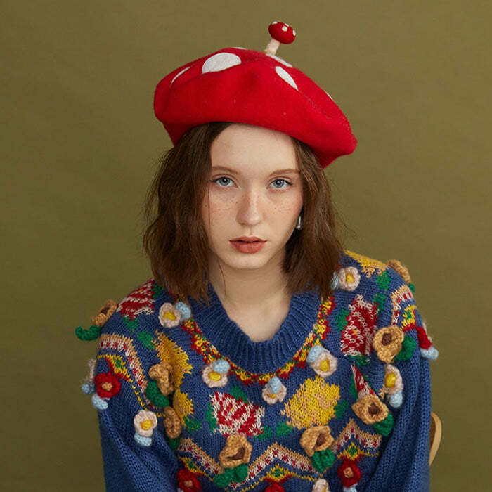 Trendy Mushroom Beret Hat for Y2K Style Outfits - Sporty & Affordable Y2K Fashion