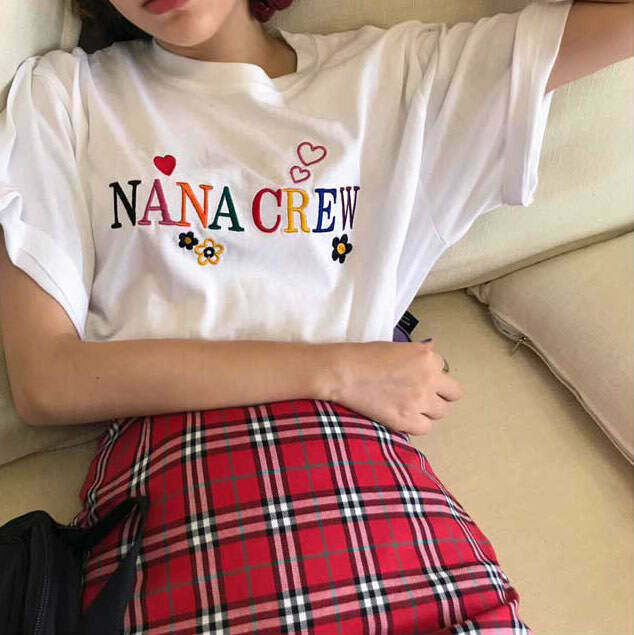 Trendy Nana Crew T-Shirt in Pink - Y2K Fashion for Clubbing & Casual Outfits