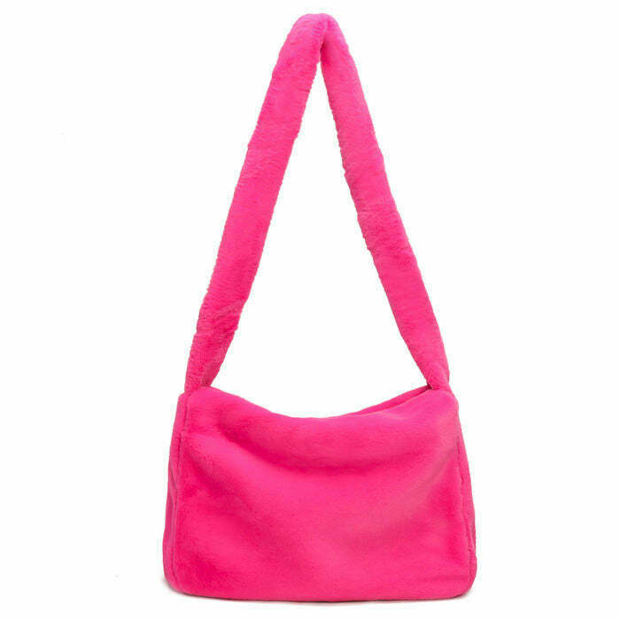 Trendy Neon Fuzzy Bag for Y2K Fashion: Perfect Accessory for Vintage Grunge Outfits