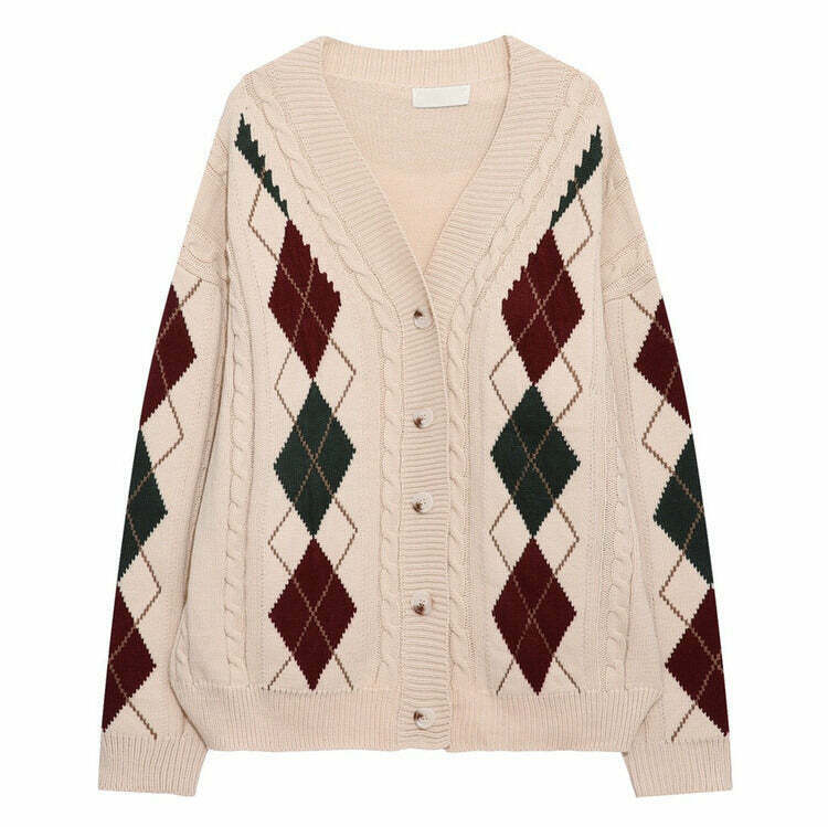 Trendy New Student Argyle Cardigan for Men - Y2K Fashion Essential for Stylish Outfits