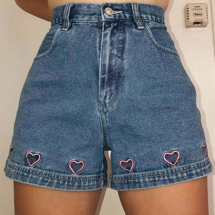 Trendy No Excuses Embroidery Denim Shorts for Y2K Grunge and Cyber Fashion Lovers