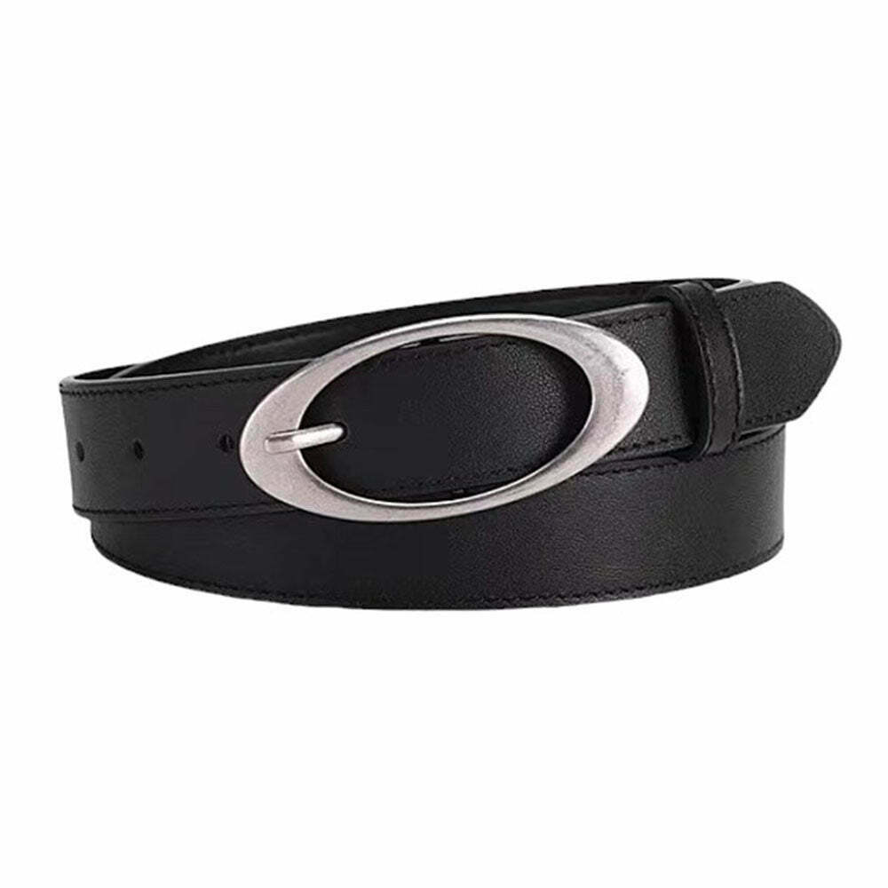 Trendy Oval Buckle Belt for Y2K Style Outfits - Perfect for Men and Women Fashion