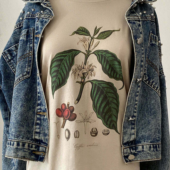 Trendy Oversized Botanical Tee for Y2K Style - Perfect for Alt Fashion Outfits