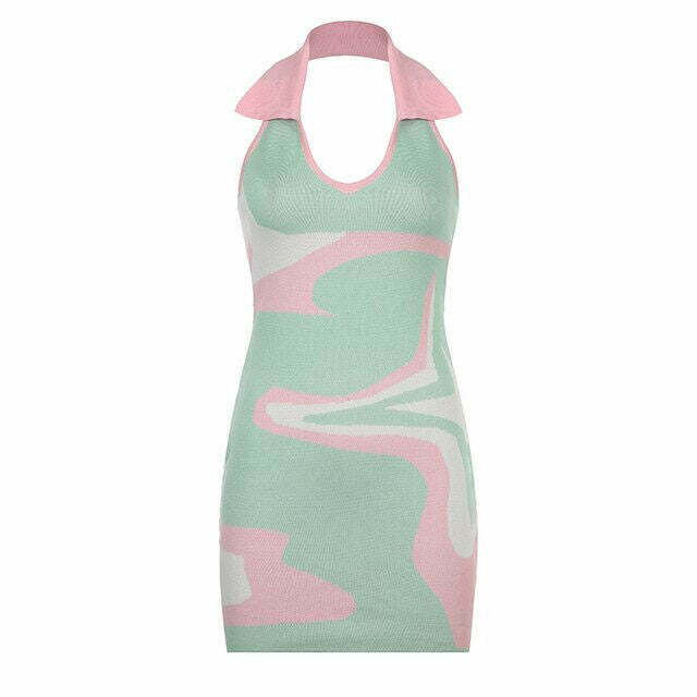 Trendy Pastel Candy Halter Dress for Y2K Fashion Lovers - Perfect for Casual Outfits