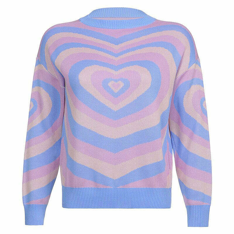 Trendy Pastel Heart Sweater for Y2K Fashion - Perfect for Grunge Style Outfits