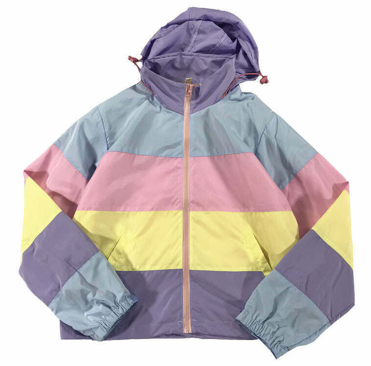 Trendy Pastel Rain Jacket for Y2K Grunge Style - Perfect for Fashion-Forward Outfits