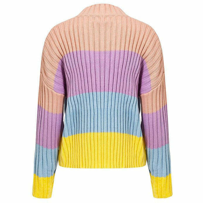 Trendy Pastel Rainbow Jumper - Y2K Grunge Sweater for Hip Hop and Korean Style Fashion