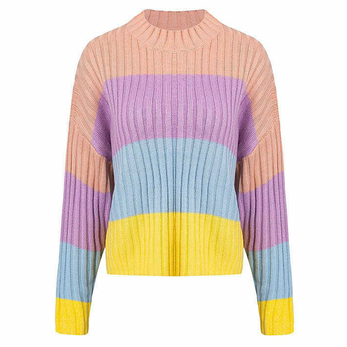 Trendy Pastel Rainbow Jumper - Y2K Grunge Sweater for Hip Hop and Korean Style Fashion