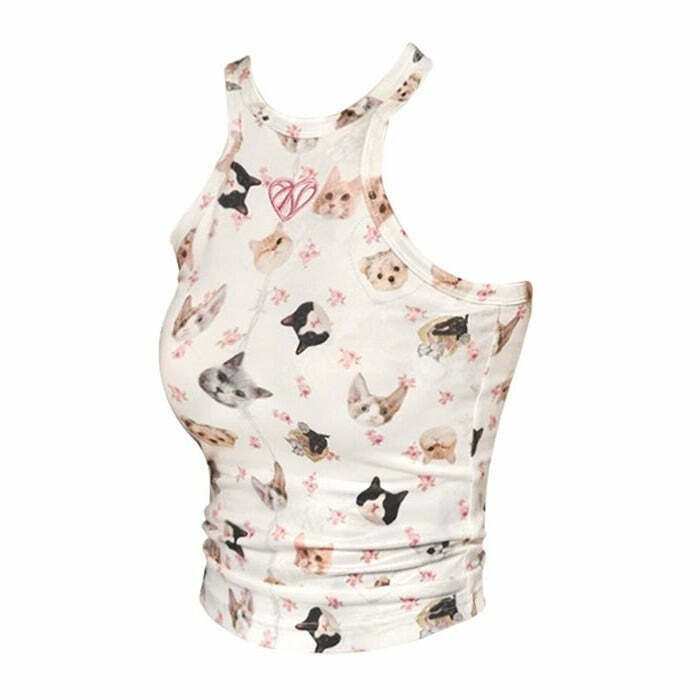 Trendy Pets Print Top - Y2K Grunge Style for Cyber Fashion Lovers and Scene Outfits