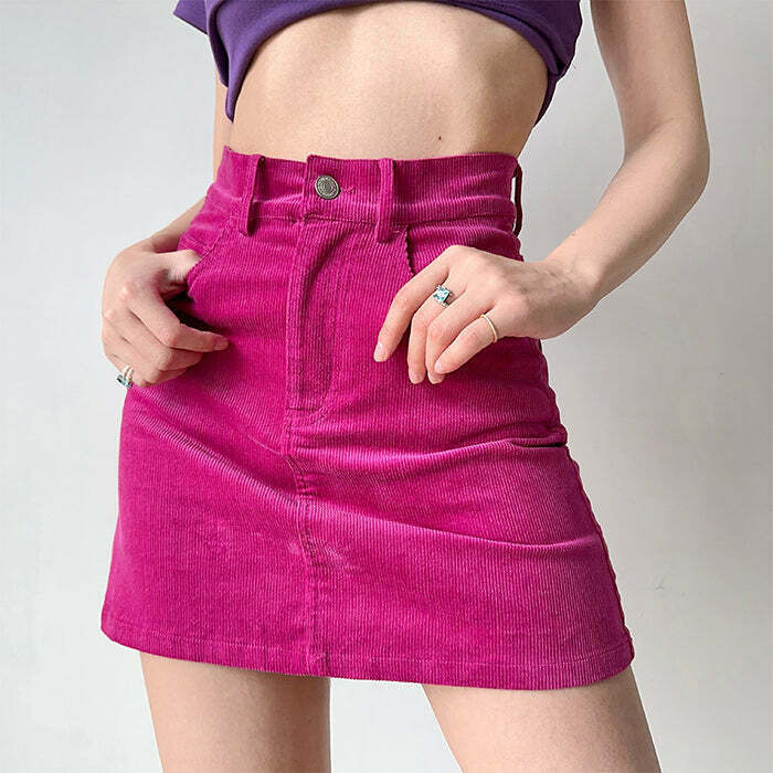 Trendy Pink Corduroy Mini Skirt for Y2K Style Outfits - Perfect for Grunge and Club Looks