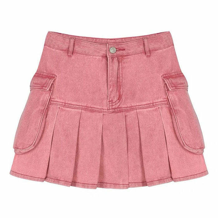 Trendy Pink Denim Cargo Mini Skirt for Y2K Fashion - Perfect for Emo and Grunge Styles