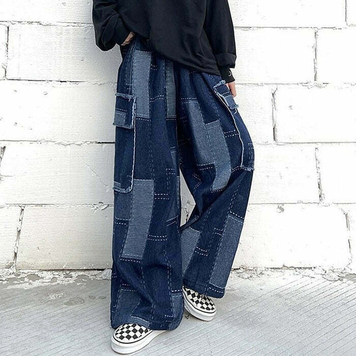 Trendy Pink Patchwork Baggy Jeans for Y2K Fashion Lovers - Embrace 2000s Street Style