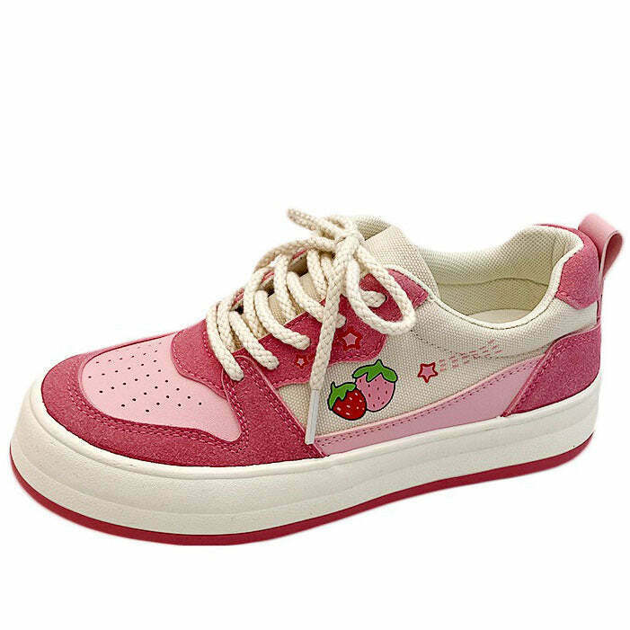 Trendy Pink Strawberry Sneakers for Y2K Style Outfits - Retro Vibes for Every Occasion