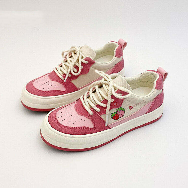 Trendy Pink Strawberry Sneakers for Y2K Style Outfits - Retro Vibes for Every Occasion