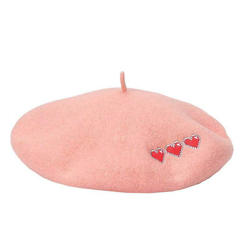 Trendy Pixel Hearts Beret for Y2K Fashion Lovers - Perfect for Emo and Baggy Styles