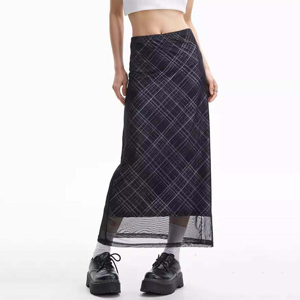 Trendy Plaid Maxi Skirt for Y2K Style - Grunge Cyber Fashion & TikTok Outfits