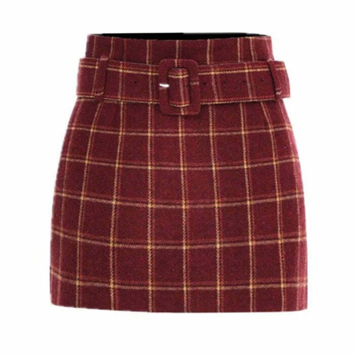 Trendy Pop of Red Plaid Skirt for Y2K Fashion Lovers - Perfect for Grunge and Goth Styles