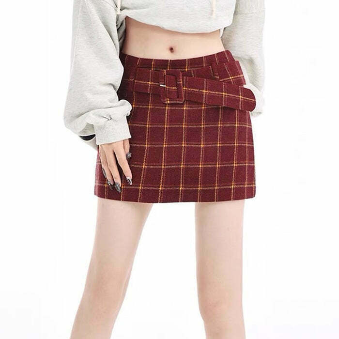 Trendy Pop of Red Plaid Skirt for Y2K Fashion Lovers - Perfect for Grunge and Goth Styles