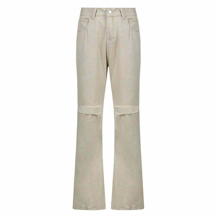 Trendy Portrait Mode Flare Jeans with Lace - Y2K Grunge Style for Fashion-Forward Looks