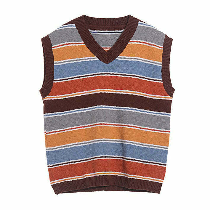 Trendy Prep School Striped Knit Vest for Y2K Style and Street Fashion Enthusiasts