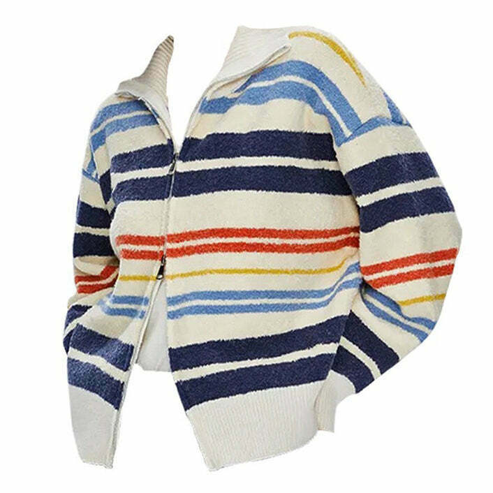 Trendy Prep School Striped Zip Up Long Sleeve - Y2K Fashion for Stylish Outfits