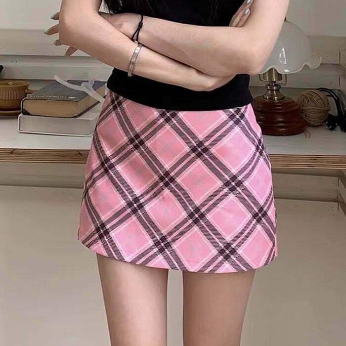 Trendy Preppy Aesthetic Pink Skirt for Y2K Style Outfits - Perfect for Grunge and Cyber Looks