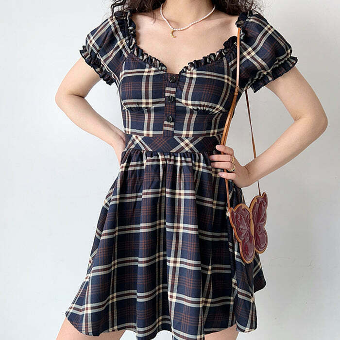 Trendy Preppy Aesthetic Plaid Dress for Y2K Fashion Lovers - Chic Grunge Style Outfit