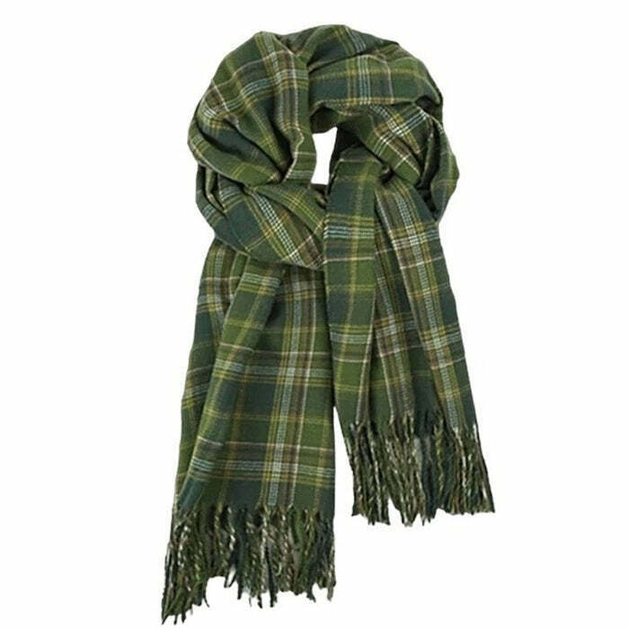 Trendy Preppy Aesthetic Plaid Scarf for Y2K Fashion & Baggy Outfits - Must-Have Accessory